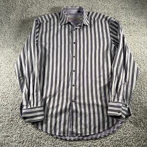 Robert Graham Shirt Mens XL Purple Striped Designer Classiccore Casual Preppy‎